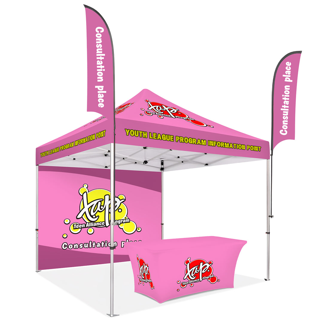 Custom Printed Canopy Tent with Back Wall, Feather Flags & Table Cover - Ultimate Outdoor Branding Package