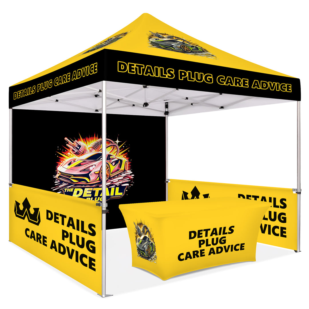 Custom Printed Canopy Tent with Full Back Wall, Half Side Walls & Table Cover - Premium Outdoor Event Shelter