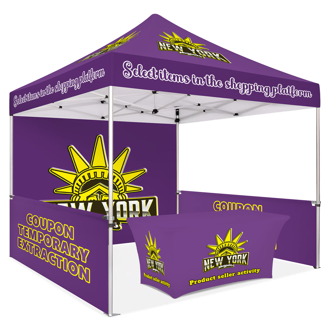 Custom Printed Canopy Tent with Full Back Wall, Half Side Walls & Table Cover - Premium Outdoor Event Shelter