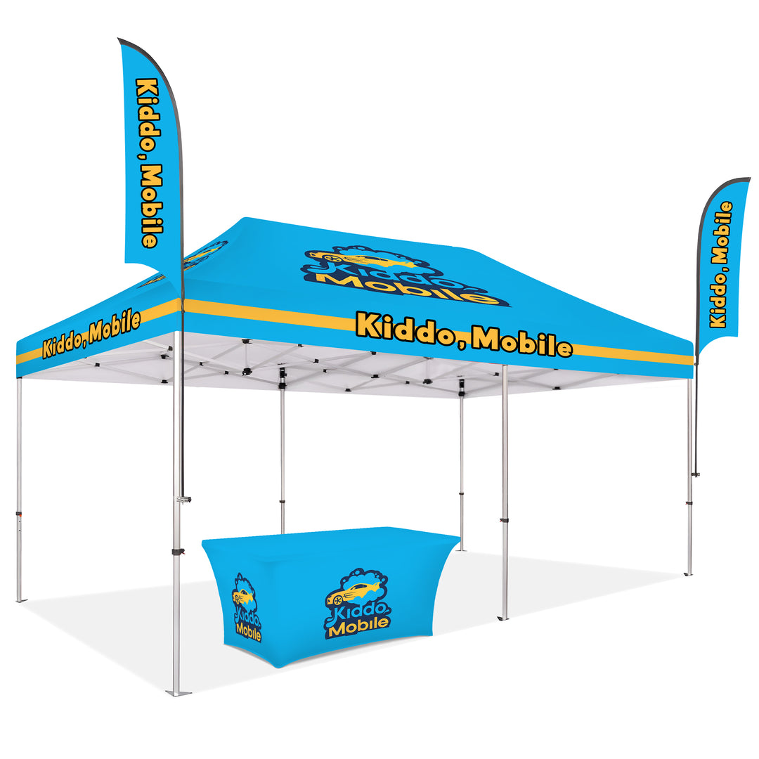 Custom Printed Canopy Tent with Feather Flags & Table Cover - Complete Outdoor Event Branding Package