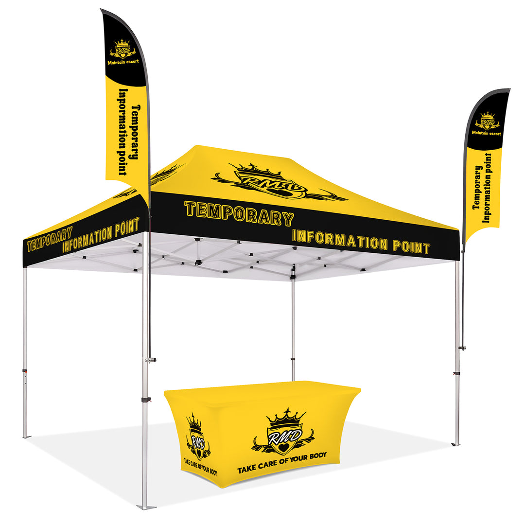 Custom Printed Canopy Tent with Feather Flags & Table Cover - Complete Outdoor Event Branding Package