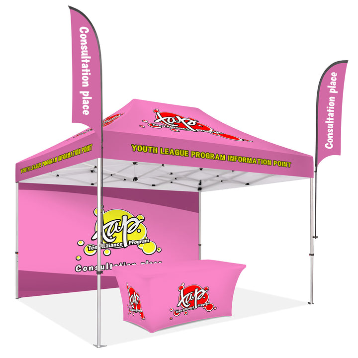 Custom Printed Canopy Tent with Back Wall, Feather Flags & Table Cover - Ultimate Outdoor Branding Package