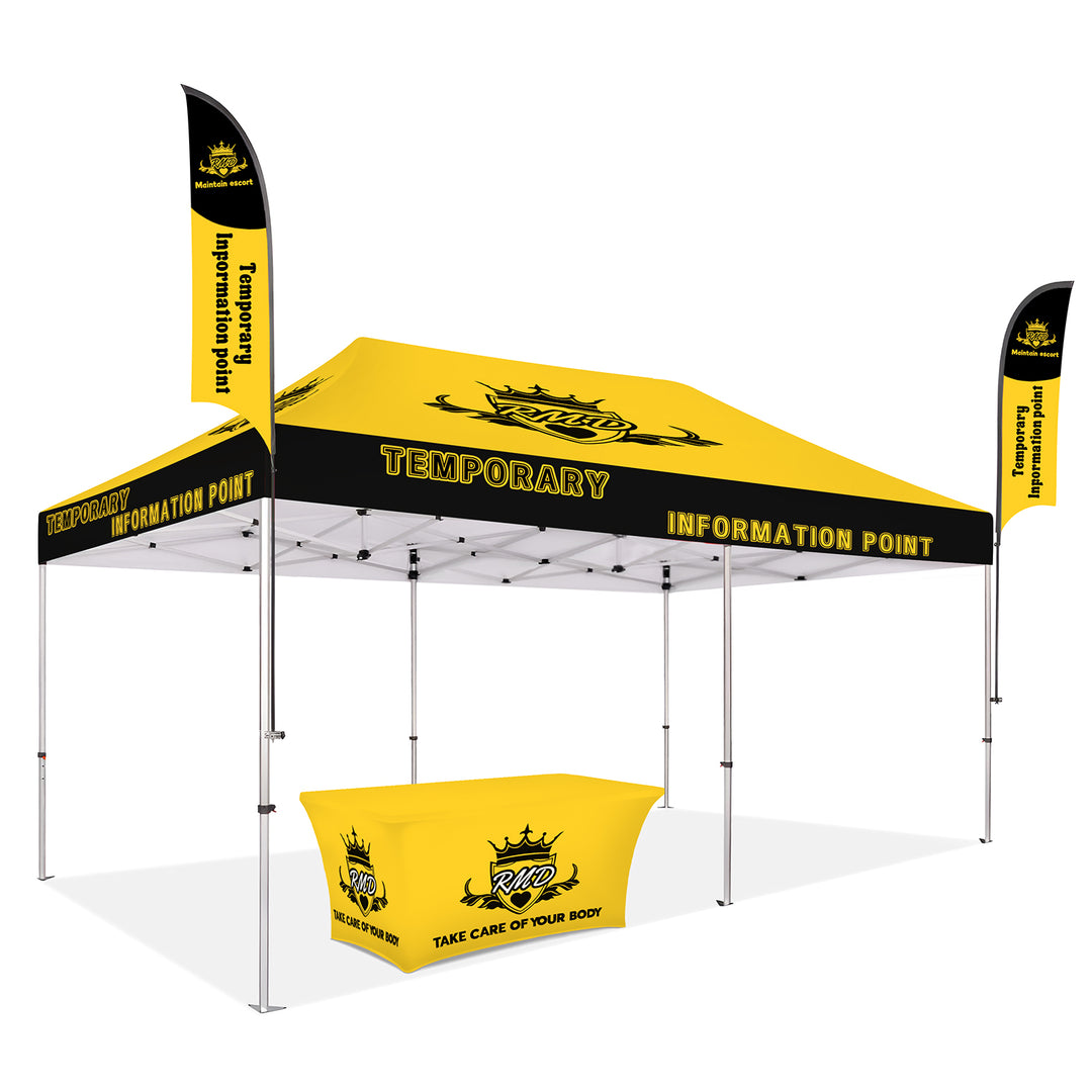 Custom Printed Canopy Tent with Feather Flags & Table Cover - Complete Outdoor Event Branding Package